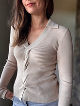 Load image into Gallery viewer, taupe twist front collared sweater top