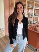 Load image into Gallery viewer, black soft button cardigan