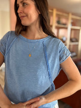 Load image into Gallery viewer, bright blue crochet lace top