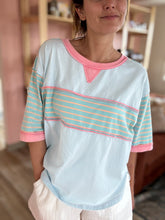 Load image into Gallery viewer, sky + coral stripe relaxed tee
