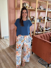 Load image into Gallery viewer, blue + orange floral wide leg pant