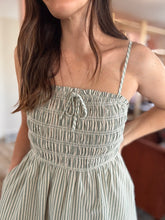 Load image into Gallery viewer, sage stripe cotton mini dress