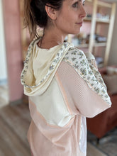 Load image into Gallery viewer, ivory + blush floral stripe hoodie