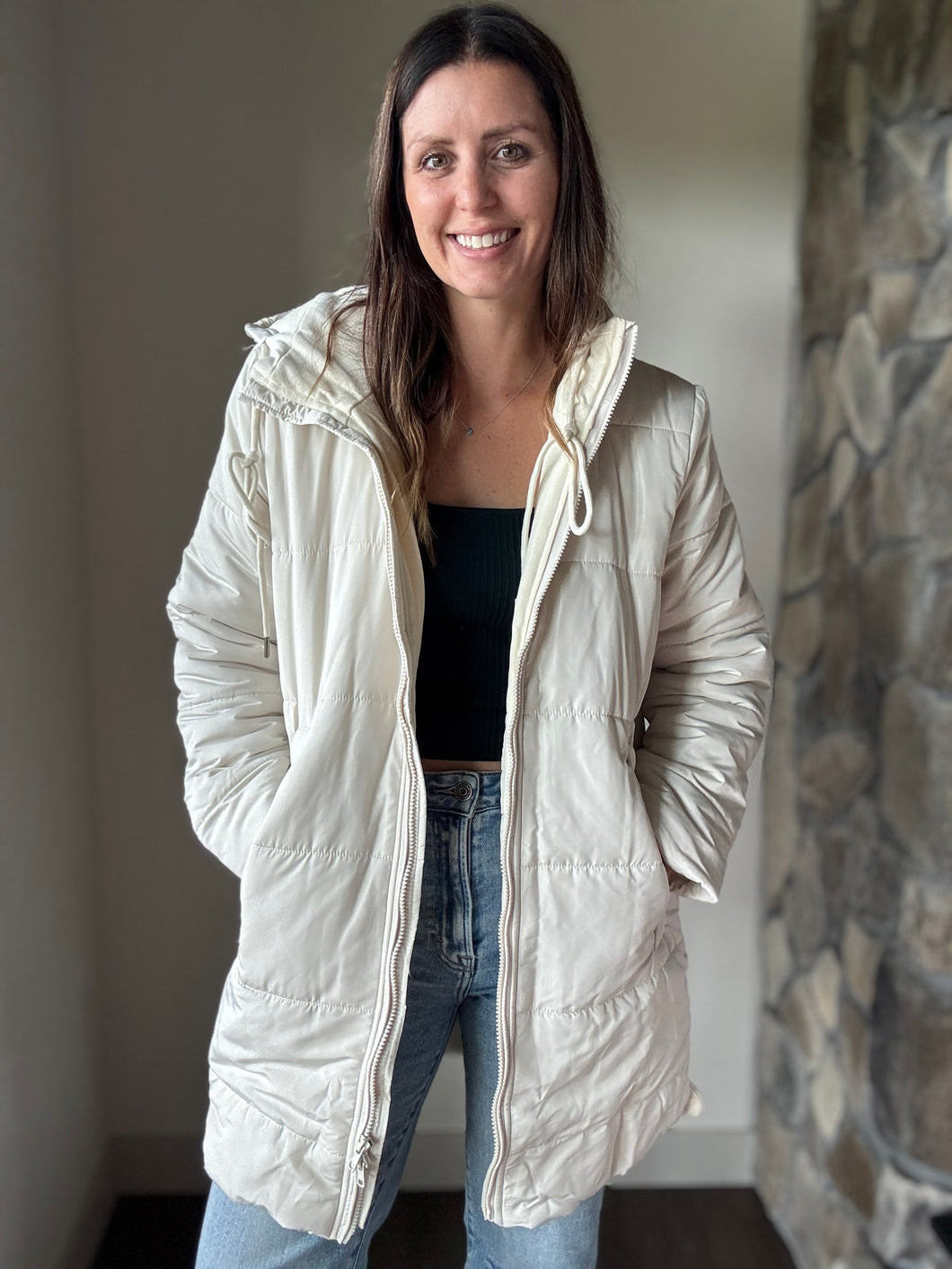 ecru midi hooded jacket