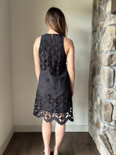 Load image into Gallery viewer, black crochet lace halter dress