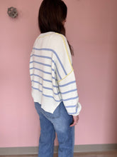 Load image into Gallery viewer, blue stripe spring sweater with yellow detailing