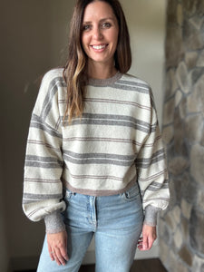 cream + stone stripe loose fit sweater
