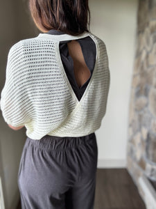 reversible white cotton knitted surplice back top