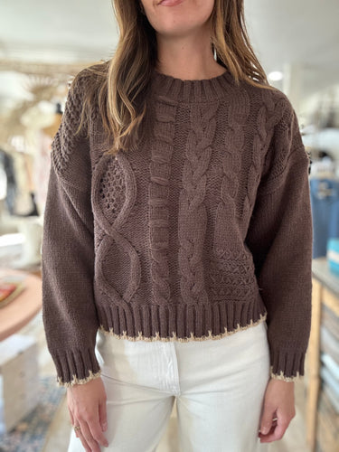 chocolate chunky knit contrast sweater