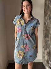 Load image into Gallery viewer, may flowers denim button down dress