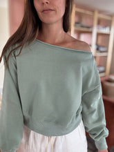 Load image into Gallery viewer, abbie sage off shoulder sweatshirt
