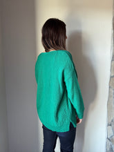 Load image into Gallery viewer, green classic cotton v-neck textured sweater