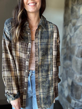 Load image into Gallery viewer, brown + black mineral washed flannel