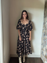 Load image into Gallery viewer, midnight rose floral sweetheart midi dress