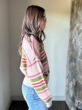 Load image into Gallery viewer, THML olive + pink stripe sweater