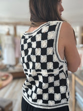 Load image into Gallery viewer, black+cream checkered crochet vest