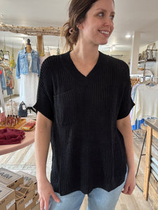 black short sleeve sweater knit top