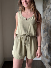 Load image into Gallery viewer, soft olive mineral washed french terry romper