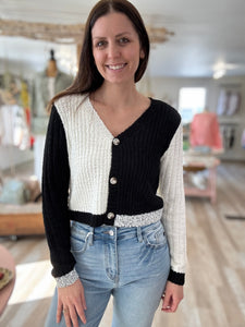 black + white colorblock cardigan