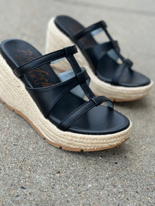 blowfish black rope wedge sandals