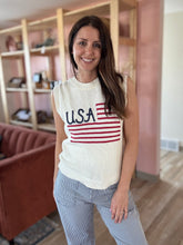 Load image into Gallery viewer, USA flag embroidered sweater tank