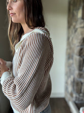 Load image into Gallery viewer, camel+cream ribbed hooded sweater