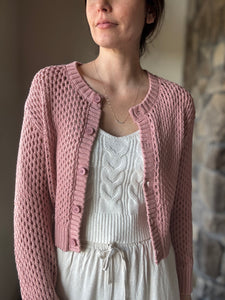 dusty rose crochet button cardigan