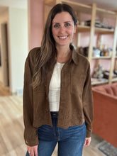 Load image into Gallery viewer, chocolate eyelet suede jacket