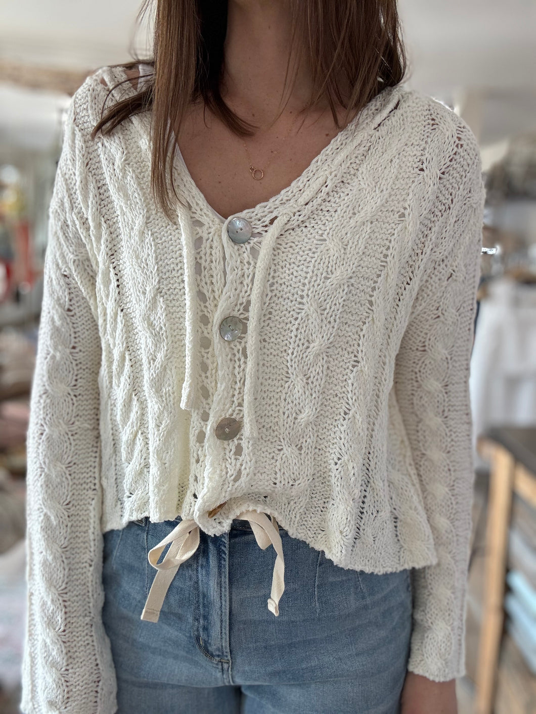 white open knit cardigan