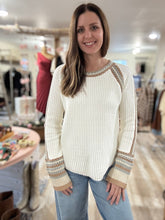 Load image into Gallery viewer, ivory mixed crochet raglan sweater