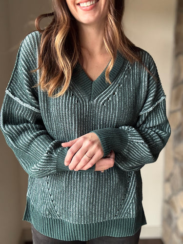 forest two-tone v-neck sweater