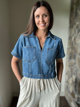 Load image into Gallery viewer, denim collared boxy top