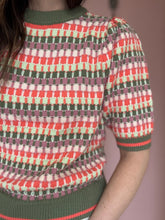 Load image into Gallery viewer, THML green + pink textured half sleeve sweater
