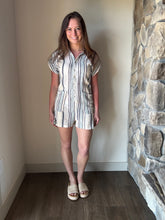 Load image into Gallery viewer, natural blue stripe romper