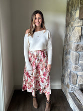 Load image into Gallery viewer, girls dinner pleated pink floral skirt