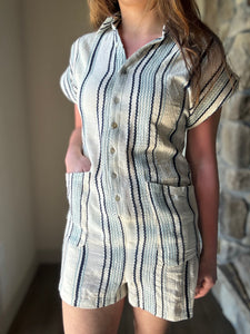 natural blue stripe romper