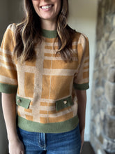 Load image into Gallery viewer, THML gold + green plaid half sleeve sweater