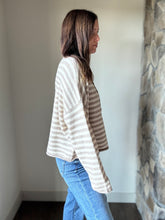 Load image into Gallery viewer, taupe + ivory stripe button down cardigan