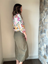 Load image into Gallery viewer, olive denim slit front long skirt