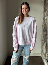 Load image into Gallery viewer, lilac crochet mix daisy sweatshirt