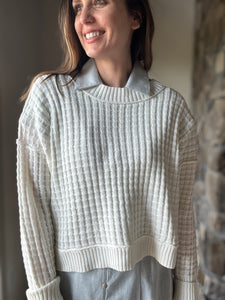 lightweight white waffle sweater