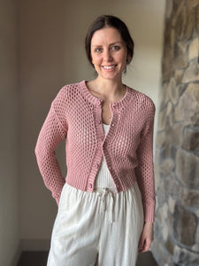 dusty rose crochet button cardigan