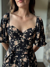 Load image into Gallery viewer, midnight rose floral sweetheart midi dress