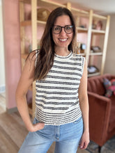 Load image into Gallery viewer, cream+ black stripe sweater tank