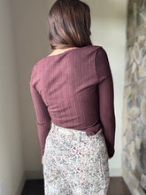 Load image into Gallery viewer, bordeaux pointelle knit long sleeve top