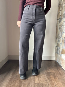 washed black cotton wide leg pants