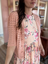 Load image into Gallery viewer, peach mesh floral fit + flare dress