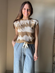 sand tie dye knit top