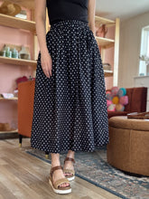 Load image into Gallery viewer, black + white polka dot midi skirt
