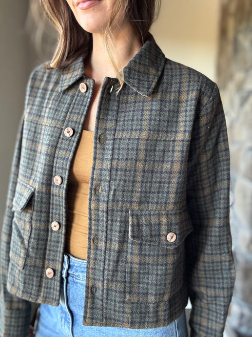 forest green + gold plaid jacket